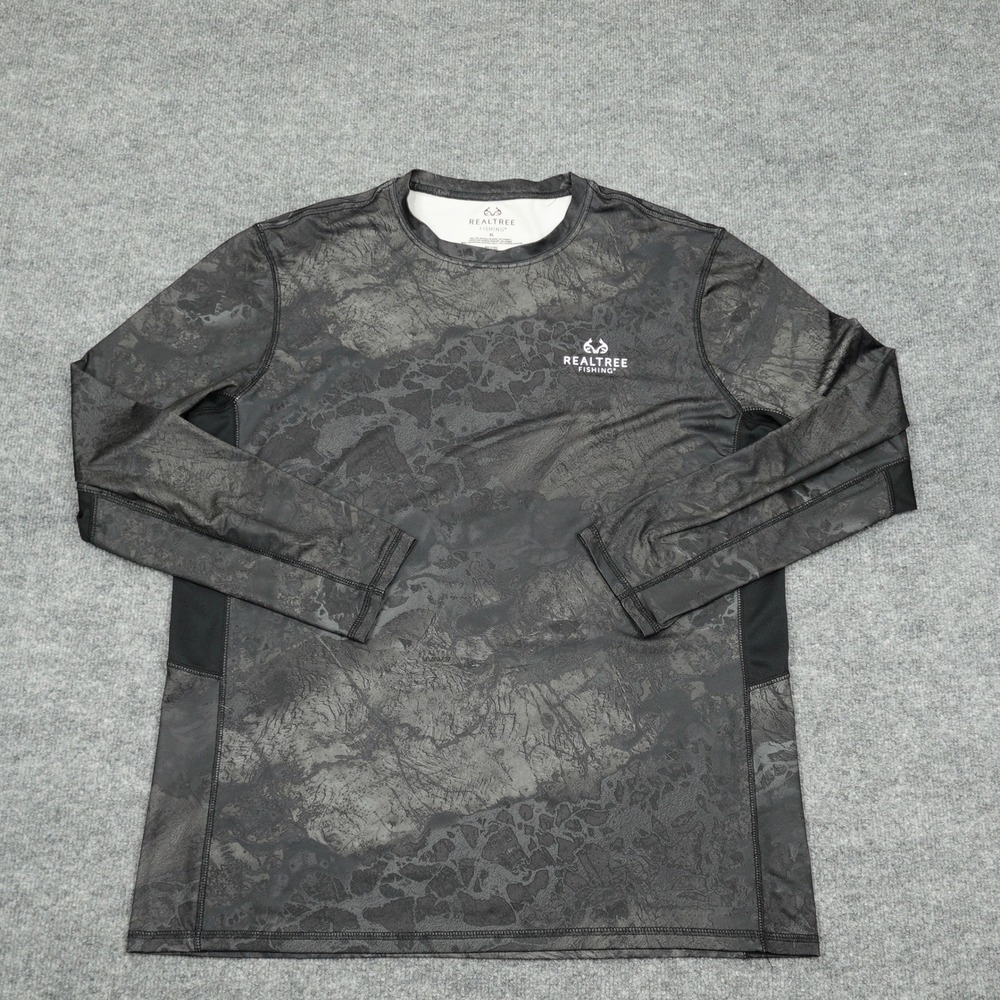 Realtree Fishing Shirt Mens XL Grey Camo Wave Mesh Performance Long Sleeve